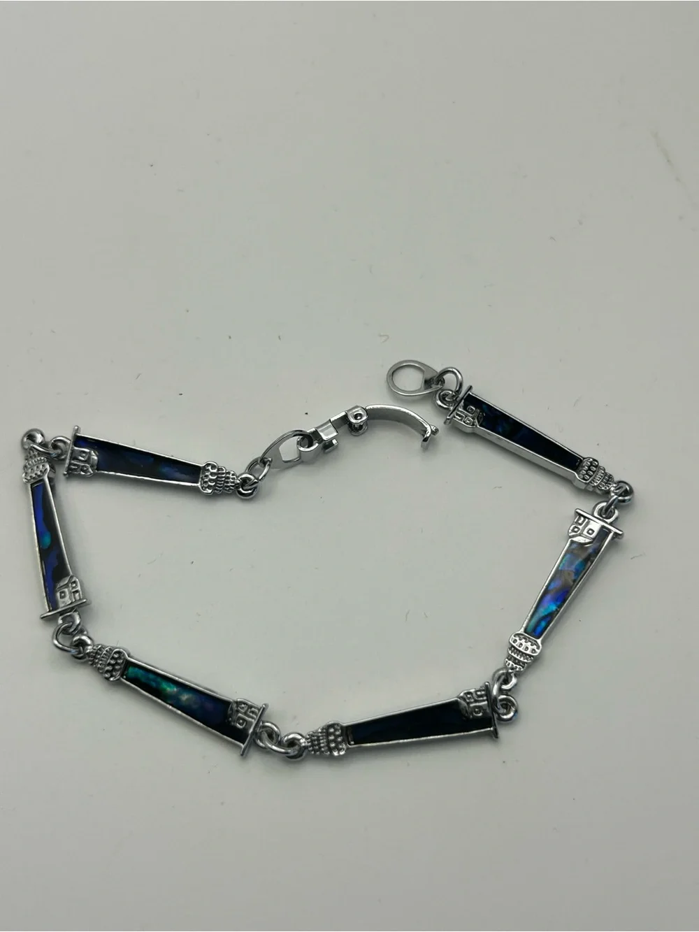 Silver Tone Blue Abalone Inlay Jewelry Set - Necklace, Bracelet & Earrings (7)